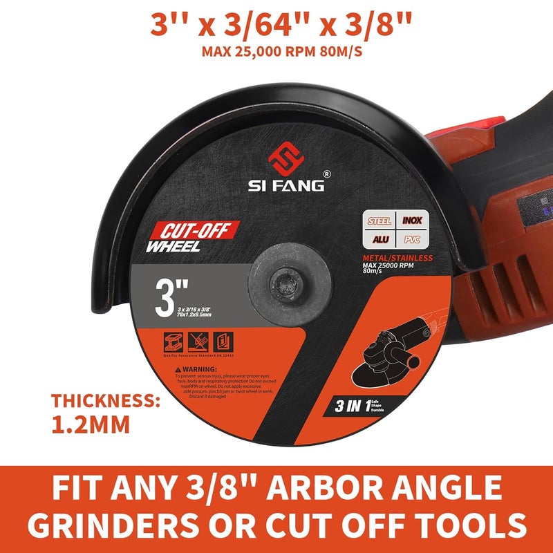 SI FANG 25Pcs 3 inch Cut Off Wheels with 1/4 in Mounting Mandrel Kit for Die Grinder, 3/8" Arbor Cutting Wheel with Pouch for Metal & Stainless Steel Rotary Tool Drill Attachment Cutter Discs - Image 2